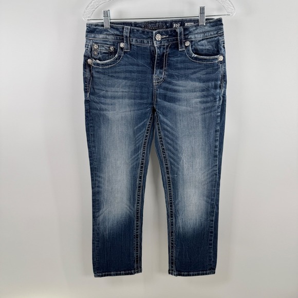 Miss‎ Me Mid Rise Easy Cropped Jeans Size Small Embellished Fleur Retro Boho - Picture 1 of 12